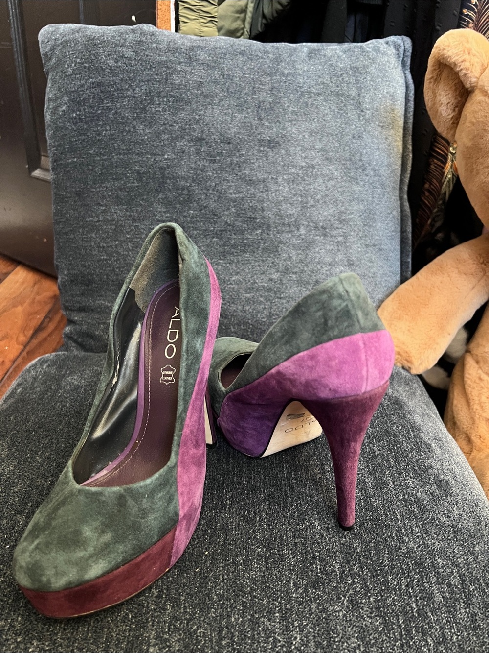 ALDO Green and Purple Suede Colorblock High Heel Pumps